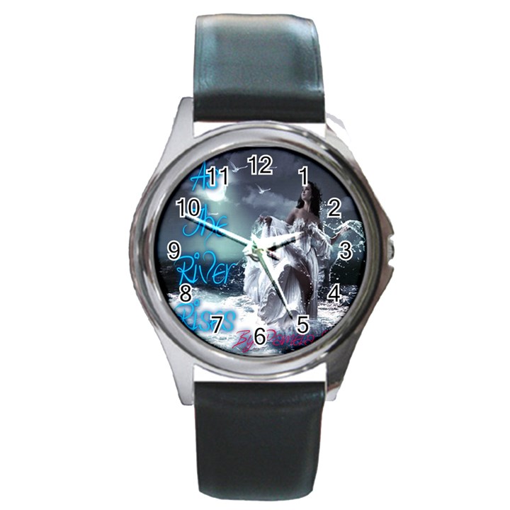 As The River Rises  Round Metal Watch (Silver Rim)