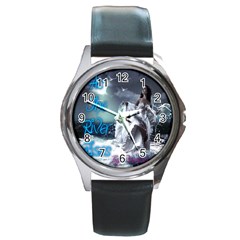 As The River Rises  Round Metal Watch (silver Rim)