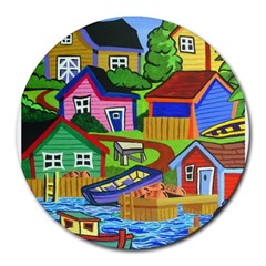 Three Boats & A Fish Table 8  Mouse Pad (round)