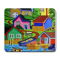 Three Boats & A Fish Table Large Mouse Pad (rectangle) by reillysart