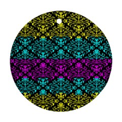 Cmyk Damask Flourish Pattern Round Ornament by DDesigns