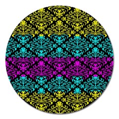 Cmyk Damask Flourish Pattern Magnet 5  (round) by DDesigns