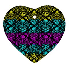 Cmyk Damask Flourish Pattern Heart Ornament (two Sides) by DDesigns