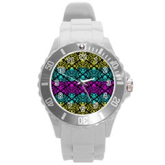 Cmyk Damask Flourish Pattern Plastic Sport Watch (large) by DDesigns