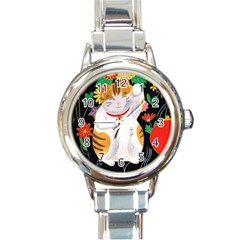 Maneki Neko Round Italian Charm Watch