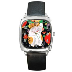 Maneki Neko Square Leather Watch by TabbyCatStudios