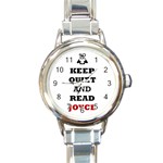 Keep Quiet And Read Joyce Black Round Italian Charm Watch Front