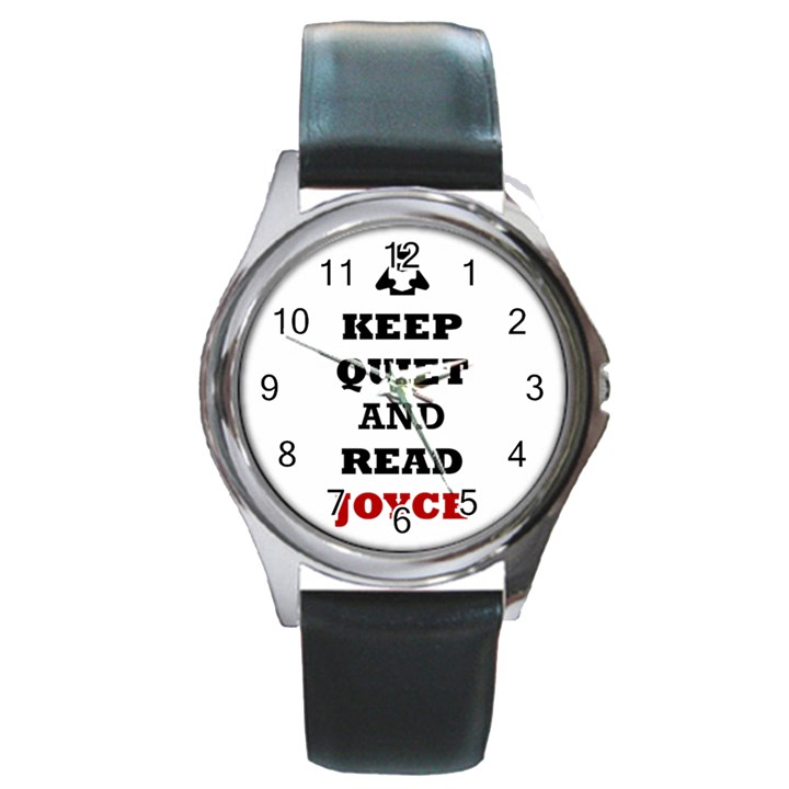 Keep Quiet And Read Joyce Black Round Metal Watch (Silver Rim)