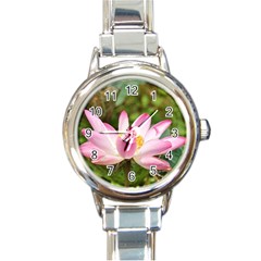 A Pink Lotus Round Italian Charm Watch by natureinmalaysia