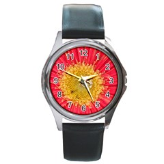 A Red Flower Round Metal Watch (silver Rim) by natureinmalaysia