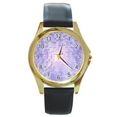 Purple Cubic Typography Round Metal Watch (gold Rim) 