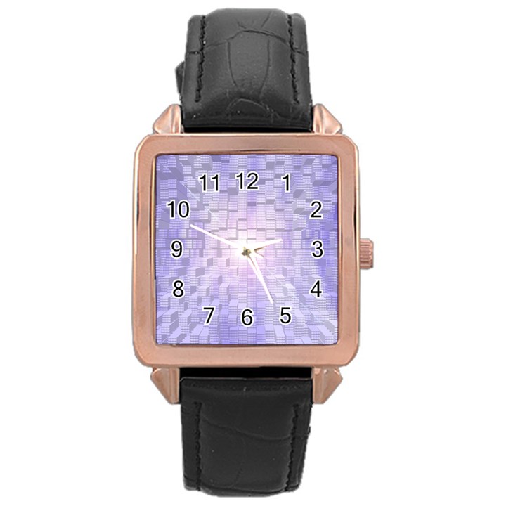 Purple Cubic Typography Rose Gold Leather Watch 