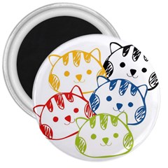 Kawaii Cat Faces 3  Button Magnet by hajisdream