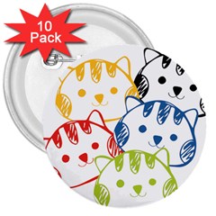 Kawaii Cat Faces 3  Button (10 Pack) by hajisdream