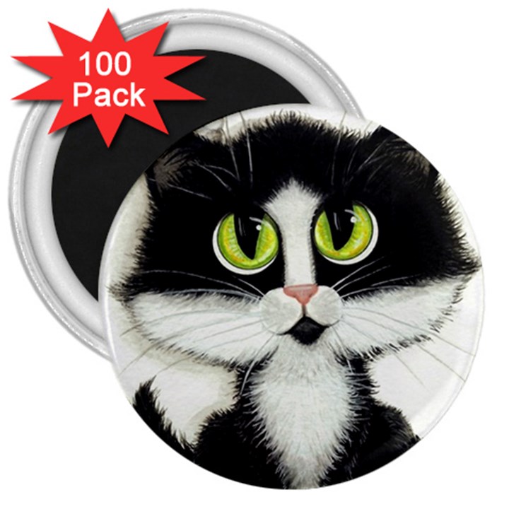 Tuxedo Cat by BiHrLe 3  Button Magnet (100 pack)