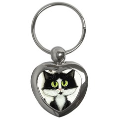 Tuxedo Cat By Bihrle Key Chain (heart) by AmyLynBihrle