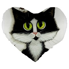 Tuxedo Cat By Bihrle 19  Premium Heart Shape Cushion by AmyLynBihrle