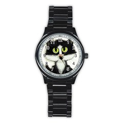 Tuxedo Cat By Bihrle Sport Metal Watch (black) by AmyLynBihrle