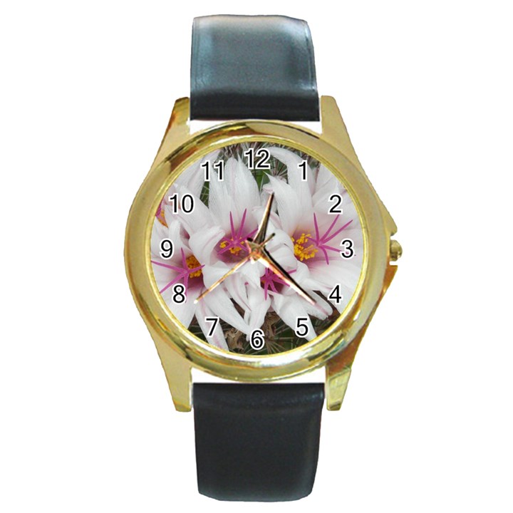 Bloom Cactus  Round Metal Watch (Gold Rim) 