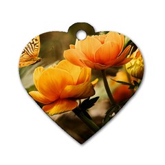 Flowers Butterfly Dog Tag Heart (one Sided)  by ADIStyle