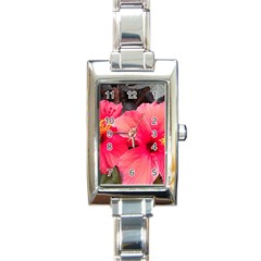 Red Hibiscus Rectangular Italian Charm Watch by ADIStyle