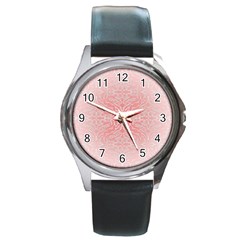 Pink Elegant Damask Round Metal Watch (silver Rim) by ADIStyle