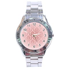 Luxury Pink Damask Stainless Steel Watch (men s)