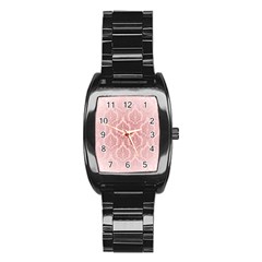 Luxury Pink Damask Men s Stainless Steel Barrel Analog Watch by ADIStyle