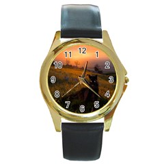 Evening Rest Round Metal Watch (gold Rim) 