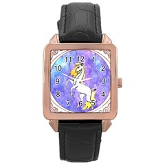 Framed Unicorn Rose Gold Leather Watch  by mysticalimages