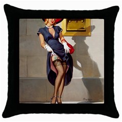 Retro Pin-up Girl Black Throw Pillow Case by PinUpGallery