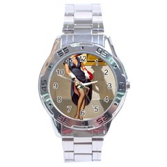 Retro Pin-up Girl Stainless Steel Watch (men s) by PinUpGallery