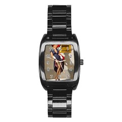 Retro Pin-up Girl Men s Stainless Steel Barrel Analog Watch by PinUpGallery