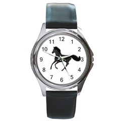 Running Horse Round Metal Watch (silver Rim) by mysticalimages