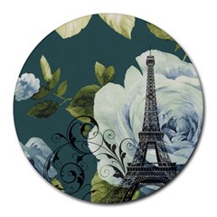 Blue Roses Vintage Paris Eiffel Tower Floral Fashion Decor 8  Mouse Pad (round) by chicelegantboutique