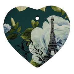 Blue Roses Vintage Paris Eiffel Tower Floral Fashion Decor Heart Ornament