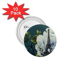 Blue Roses Vintage Paris Eiffel Tower Floral Fashion Decor 1 75  Button (10 Pack) by chicelegantboutique