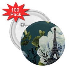 Blue Roses Vintage Paris Eiffel Tower Floral Fashion Decor 2 25  Button (100 Pack) by chicelegantboutique