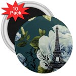 Blue roses vintage Paris Eiffel Tower floral fashion decor 3  Button Magnet (10 pack) Front