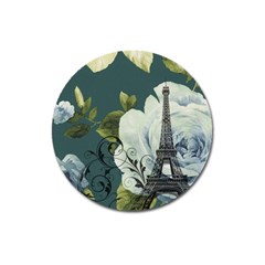 Blue Roses Vintage Paris Eiffel Tower Floral Fashion Decor Magnet 3  (round) by chicelegantboutique