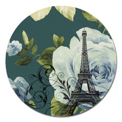 Blue Roses Vintage Paris Eiffel Tower Floral Fashion Decor Magnet 5  (round) by chicelegantboutique