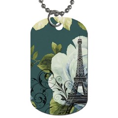 Blue Roses Vintage Paris Eiffel Tower Floral Fashion Decor Dog Tag (two-sided) 