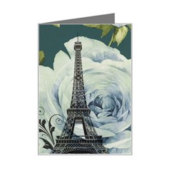 Blue Roses Vintage Paris Eiffel Tower Floral Fashion Decor Mini Greeting Card by chicelegantboutique