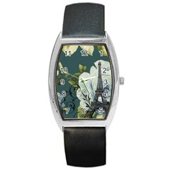 Blue Roses Vintage Paris Eiffel Tower Floral Fashion Decor Tonneau Leather Watch by chicelegantboutique