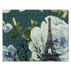 Blue Roses Vintage Paris Eiffel Tower Floral Fashion Decor Jigsaw Puzzle (rectangle) by chicelegantboutique