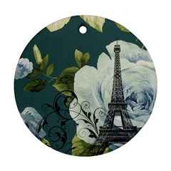 Blue Roses Vintage Paris Eiffel Tower Floral Fashion Decor Round Ornament (two Sides) by chicelegantboutique