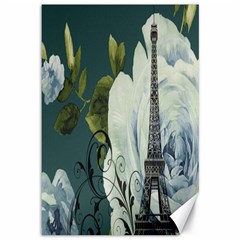 Blue Roses Vintage Paris Eiffel Tower Floral Fashion Decor Canvas 12  X 18  (unframed) by chicelegantboutique