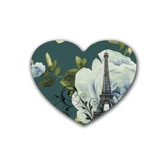 Blue Roses Vintage Paris Eiffel Tower Floral Fashion Decor Drink Coasters 4 Pack (heart)  by chicelegantboutique