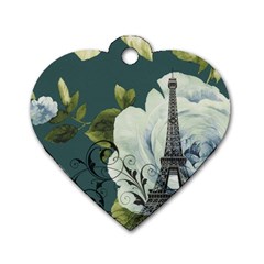 Blue Roses Vintage Paris Eiffel Tower Floral Fashion Decor Dog Tag Heart (one Sided)  by chicelegantboutique