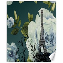 Blue Roses Vintage Paris Eiffel Tower Floral Fashion Decor Canvas 11  X 14  (unframed) by chicelegantboutique